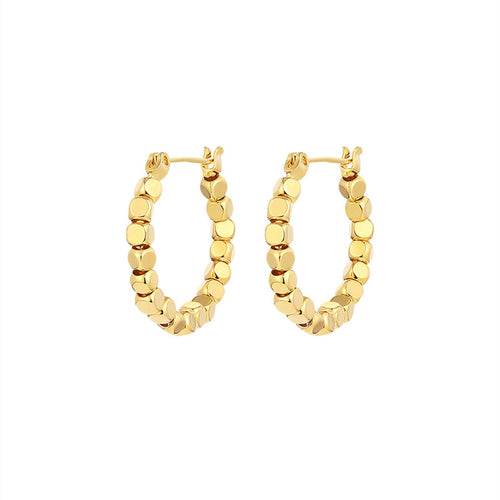 Metallic Cube Beaded Hoop Earrings 18K Gold Plated and Silver