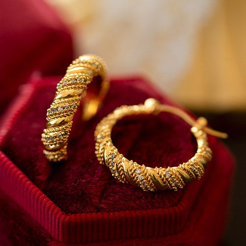 18K Gold Plated Hoop Earrings Vintage Style Luxury Earring Hoops