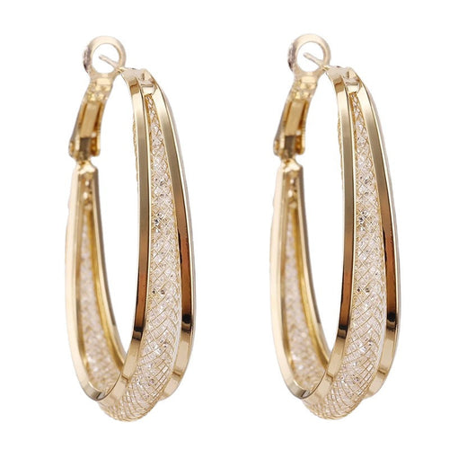 Mesh Oval Earrings | Shining Hoop Earrings for Women | Hollow Mesh Crystal Earrings | Personality Bright Rhinestone Earrings for Women and Girls Gifts