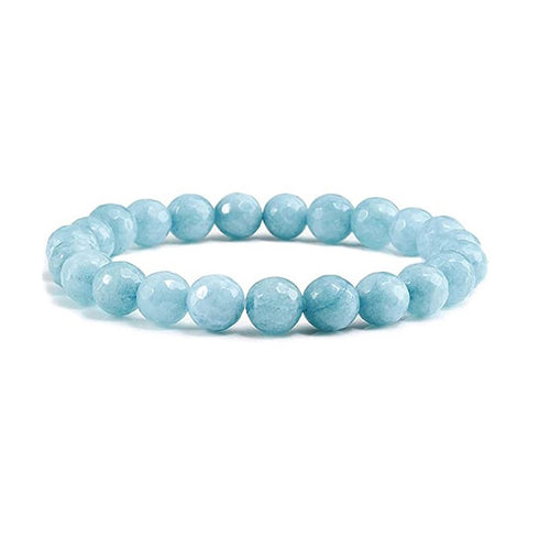 8MM Natural Aquamarine Bracelet | Round Beads Blue Bracelets | Elastic Cord Bracelet For Women 