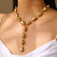 Gold and Silver Long Necklace Chain Baroque Stone Style Bead Chain Necklace