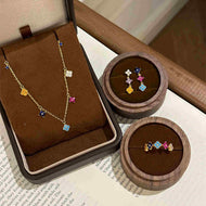 Crystal Clover Gold Necklace Earrings and Ring