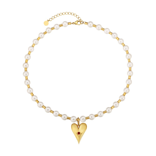 Freshwater Pearl Necklace Gold Heart Shape Pendant Necklace