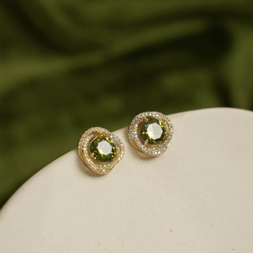 Green Rhinestone Stud Earrings Zircon Hoop Earrings with S925 Silver Pins