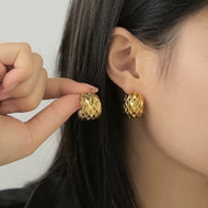 Wide Band Chunky Hoop Earrings 18K Gold Plated Argyle Croissant Huggie Earrings Half Hoop Earrings with S925 Silver Pin