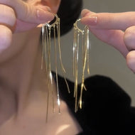 Boucles d'oreilles pendantes longues en or et argent avec créoles et épingle en argent S925