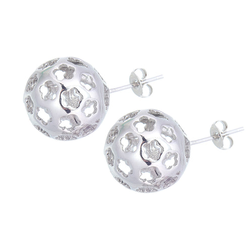 Pendientes de bola hueca de estilo vintage Pendientes de bola de plata con pasadores de plata S925
