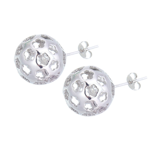Vintage Style Hollow Ball Earring Studs Silver Ball Earrings with S925 Silver Pins