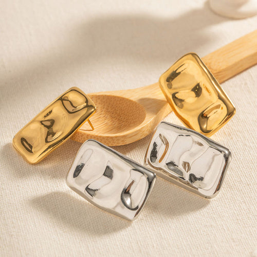 Chunky Gold Rectangle Stud Earrings for Women, Dainty Thick Stud Earrings, Minimalist Geometric Earrings for Women Girls