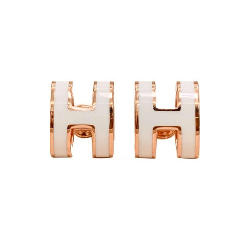 Mini Letter H earrings Pop Earring Studs Elegant White Mother of Pearl and Rose Gold Studs with S925 Silver Pin