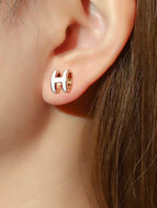 Letter H Stud Earrings Pop Earring Studs Elegant White Mother of Pearl and Rose Gold Studs with S925 Silver Pin