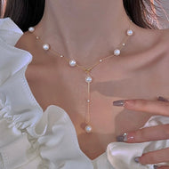 Scattered Pearl Necklace Tin Cup Pearl Necklace with Gold an Silver Plated Chain