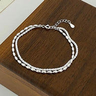 Pure Sterling Silver Bracelet Elegant Double Strand 999 Silver Sparkling Bracelet