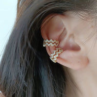 Ear Cuff No Piercing Diamond Wavy Design Ear Clip Gold And Silver