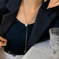 Long Pearl Drop Necklace Elegant Gold and Silver Sweater Chain