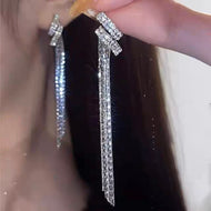Designed Silver Tassel Earrings Long Dangling Fall Earrings with S925 Silver Pin
