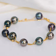 9-10MM Real Baroque Pearl Bracelet Black Green Pearl Bracelet 14K Gold Plated Clasp
