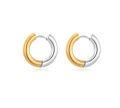 Gold Silver Hoop Earrings Half Gold Half Silver Chunky Earrings S925 Silver Pin Various Sizes