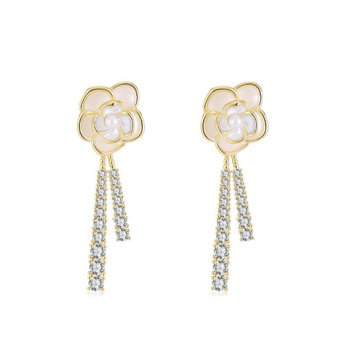 Camellia Dangle Earrings Dangle Diamond Earring Jackets And Ear Clip for Wedding