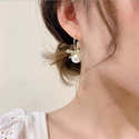 Boucles D'oreilles Pendantes Fleur Perle Or - Chaîne Fine Longue - Deux Façons De Les Porter - Parfait Mariage Ou Quotidien - 8