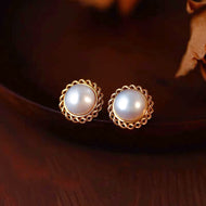 AAAA Super Big Freshwater Pearl Stud Earrings 12mm Real Pearl Studs in 18K Gold Over Sterling Silver