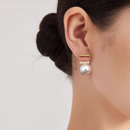 14mm Pearl Earring Jackets Gold Stud with Pearl Drop Earrings 3 Color Available