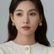 Designed Double Hoop Earrings Gold and Silver Chunky Huggie Earrings with Silver Pin