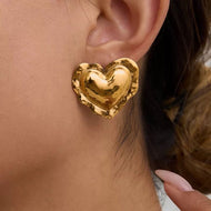 Heart Shape Gold And Silver Big Stud Earrings (2 *2cm Size)