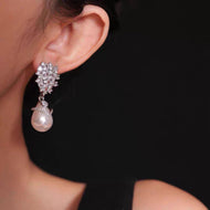 Big Teardrop Pearl Dangle Earrings with Crystal s925 Silver Pin Pearl Earrings for Wedding