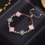 Crystal Clover Bracelets Luxury Style 14K Gold Plated Pink Clover Bracelet Length Adjustable