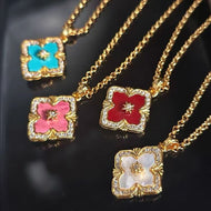 Luxury Mother of Pearl Clover Necklace 14K Gold Plated Chain Necklace