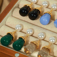 Vintage-inspired Waterdrop Earrings Pearl Stud with Resin Drop Earrings S925 Silver Pin