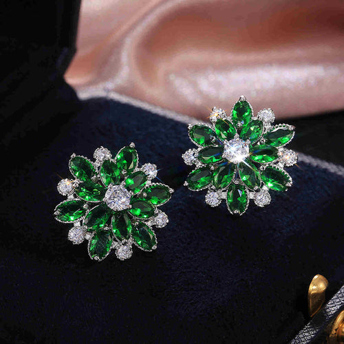 Luxurious Sunflower Earrings Stud Double Layer Zircon Women's Earrings with S925 Silver Pin