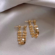 Shiny Gold and Silver Tassel Hoop Earrings Designed Texture Vibe Earrings with S925 Sliver Pin