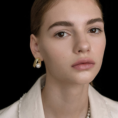 10MM White Pearl 14K Gold Plated Earrings Fancy Stud Earrings For Women
