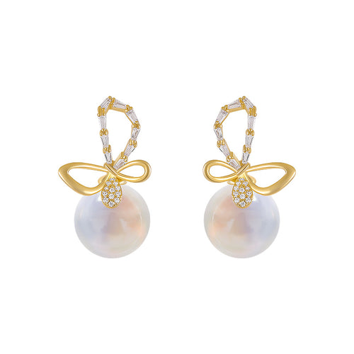 Opal Drop Earrings Gold Bowknot Design Moonstone Earrings with S925 Silver Pin Gift for Girls