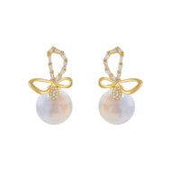 Opal Drop Earrings Gold Bowknot Design Moonstone Earrings with S925 Silver Pin Gift for Girls