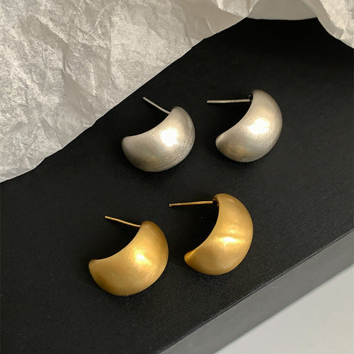 Gold and Silver Matte Moon Earring Studs Chunky Gold Hoop Earrings with S925 Silver Pin