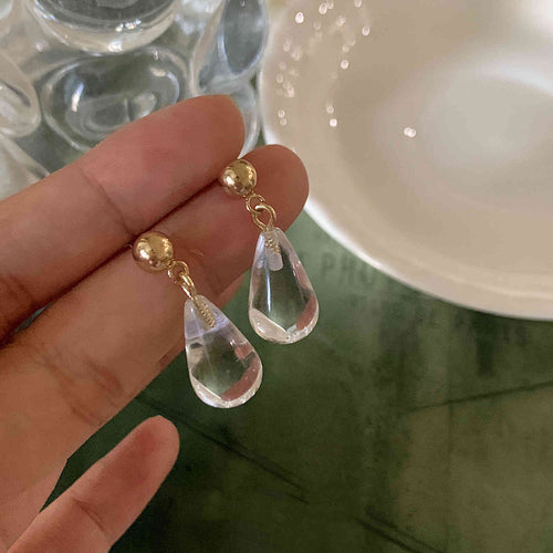 Long Tear Drop Liuli Earrings Transparent Dangle Earrings with S925 Silver Pins