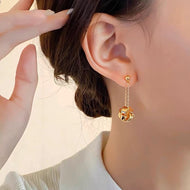 Gold Dangle Bow Earrings with S925 Silver Pin