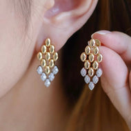 Gold and Silver Tassel Earrings Crystal Shiny Dangling Earrings with S925 Silver Pin