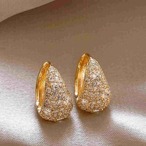 18K Gold Plated Chunky Hoop Earrings Huggie Half Diamond Hoop Earrings with S925 Silver Pin