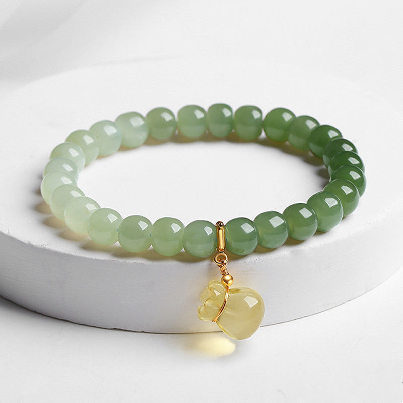 Green Jade Nephrite Bracelet, Round Pingan Clasp Nephrite Bracelet