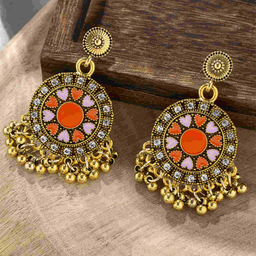 Bollywood Earrings Bohemian Tassel Earrings Gold Bell Drop Earrings with S925 Silver Pins
