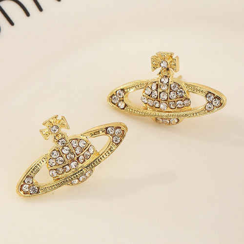 Crystal Planet Earring Studs Saturn Earrings with Silver Pin 4 Color Avaliable