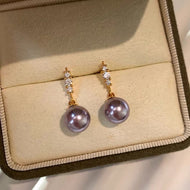 Violet Pearl and Diamond Drop Earrings for Women in 14K Gold Over Sterling Silver Pin
