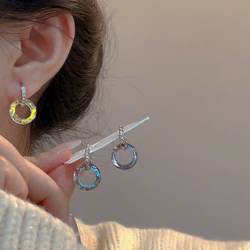 Double Hoop Glitter Earrings Diamond Hoop and Crystal Hoop Earrings with S925 Silver Pin