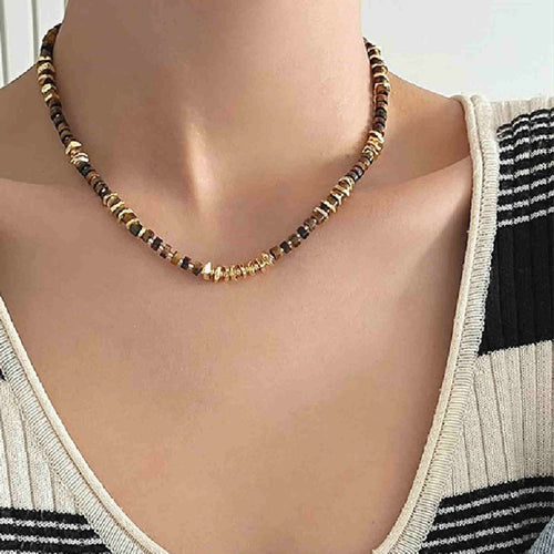 Maillard Style Necklace Natural Stone Necklace Tiger Eye Stone Beaded Clavicle Chain for Women