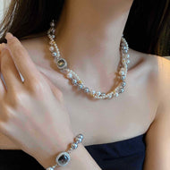 米兰【设计师】Sadioem 混色施家珍珠项链女倪妮同款叠戴锁骨链女