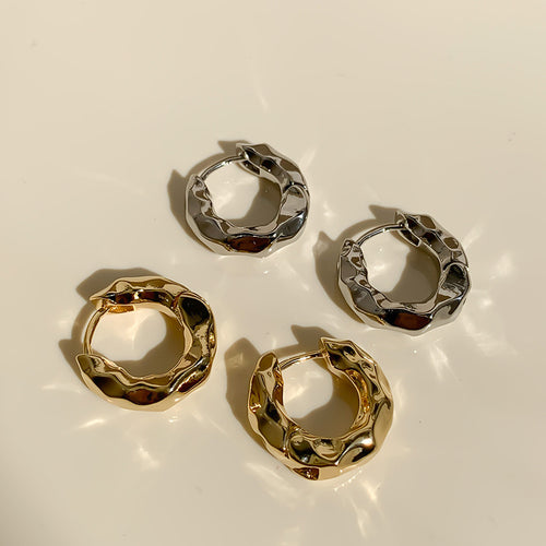 Gold Chunky Crinkle Hoop Earrings Thick Huggie Hoop Earrings for Women with S925 Silver Pin